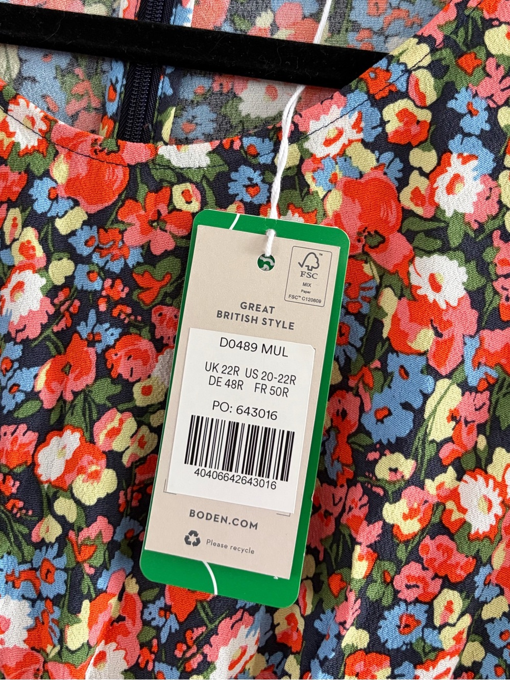 Boden Long Sleeve Midi Dress Colorful Floral Size 20/22R NWT - Picture 6 of 6
